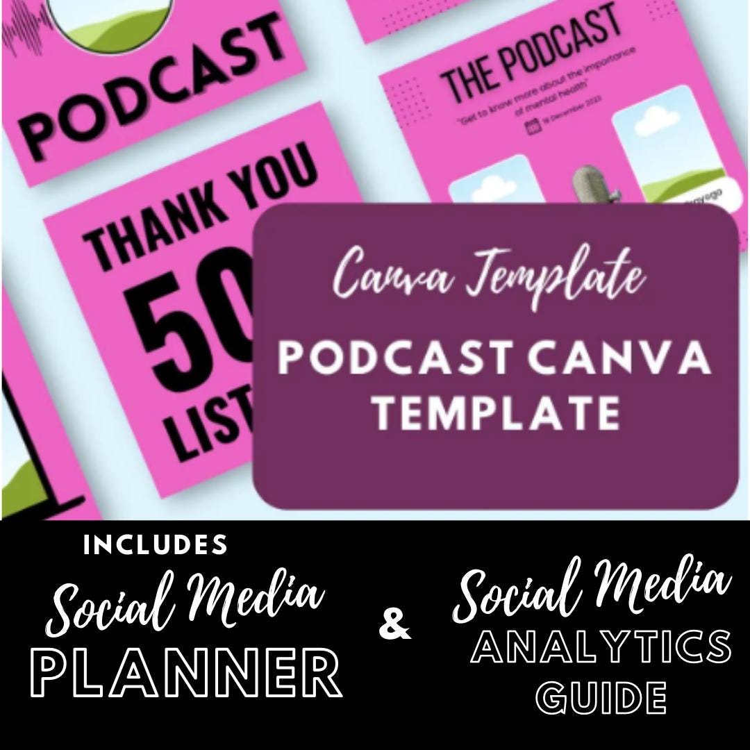 Podcast Canva Template | Social Media Podcast Graphics | Episode Announcements and Promotional Posts | Social Media Planner, Analytics Guide - Social Canvas