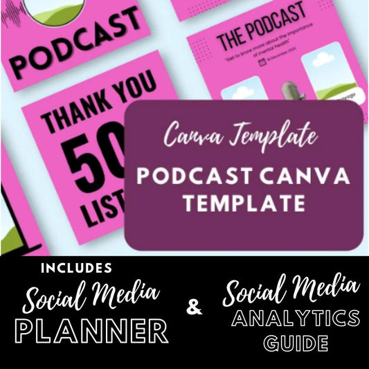 Podcast Canva Template | Social Media Podcast Graphics | Episode Announcements and Promotional Posts | Social Media Planner, Analytics Guide - Social Canvas