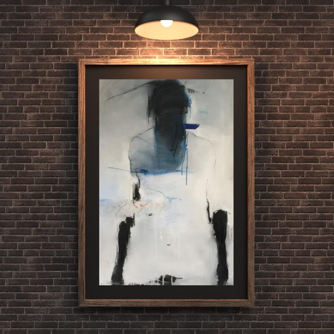 Abstract Figurative Blue and White Painting | Modern Minimalist Artwork | Emotional Expressionist Wall Art for Contemporary Interiors - Social Canvas