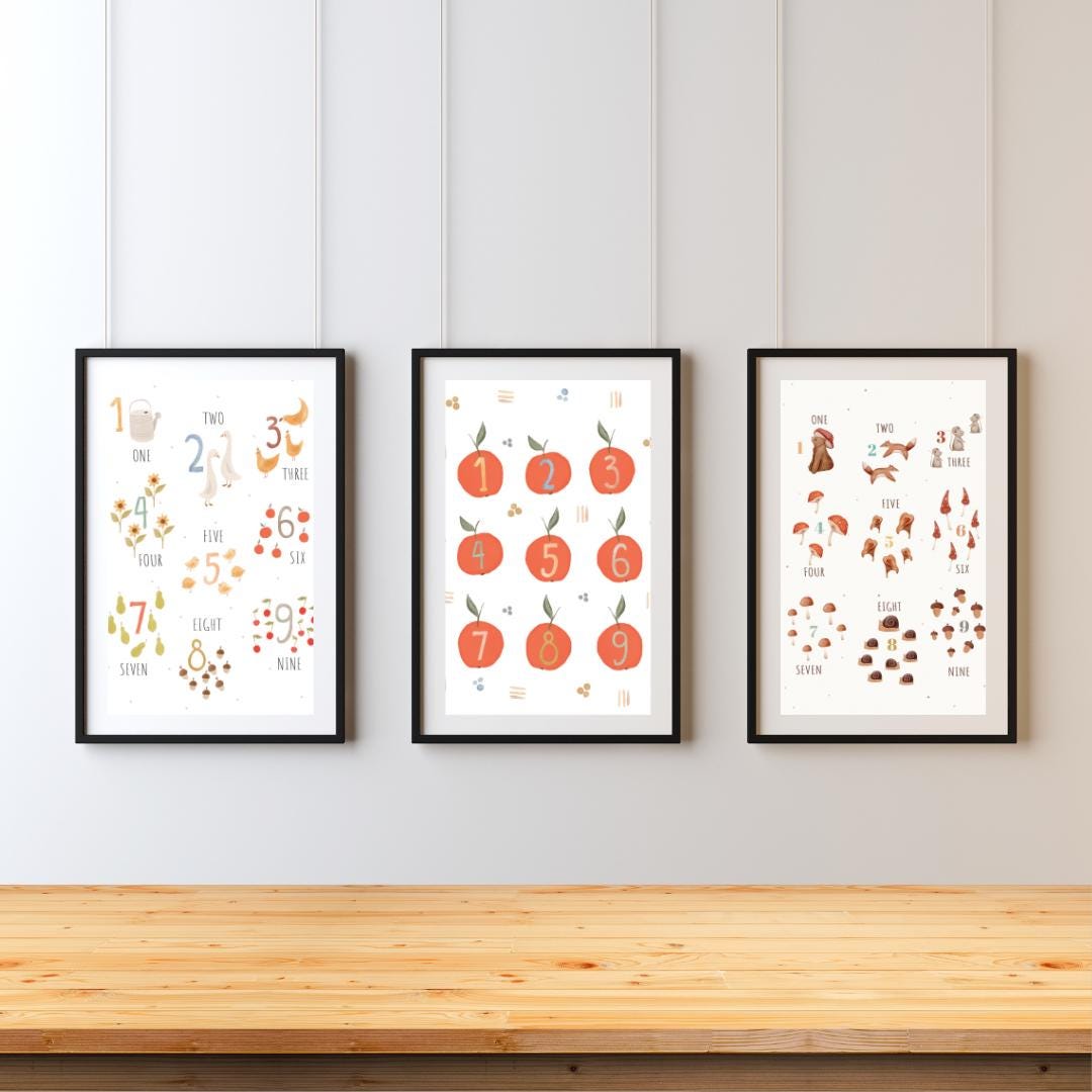 Set of 5 Kids Alphabet and Numbers Posters - Educational Wall Art for Learning - Social Canvas