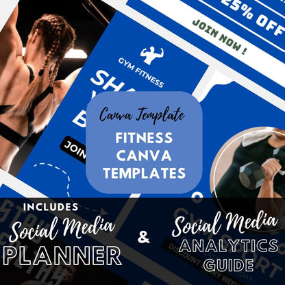 Fitness Canva Templates | Social Media Planner and Analytics Guide| Gym and Workout Social Media Kit | Personal Trainer and Wellness Brand - Social Canvas