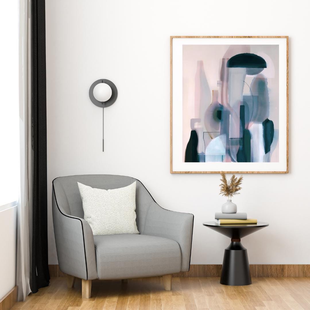 Abstract Still Life Bottles Art Print | Modern Minimalist Pastel Wall Decor | Contemporary Home and Office Artwork - Social Canvas