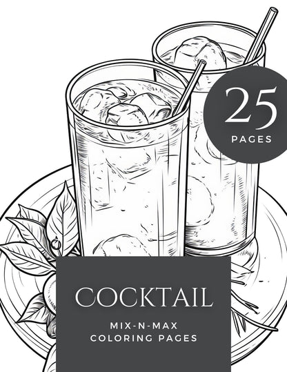 Cocktail Coloring Book | 25-Page Canva Template with Stylish Drink Designs | Fun Cocktail-Themed Coloring Pages for Adults - Social Canvas