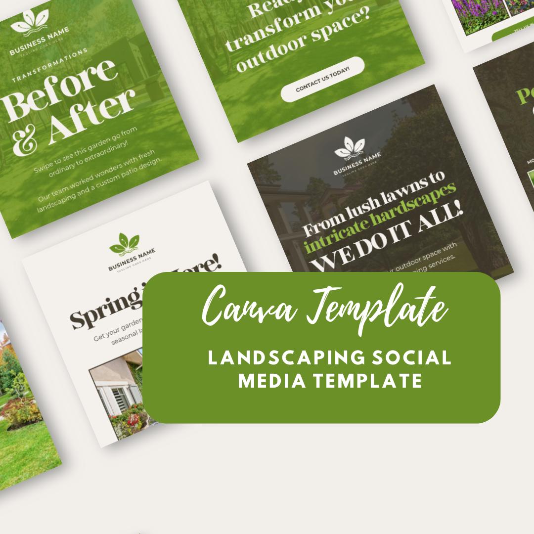 Landscaping Social Media Template Bundle | Canva Lawn Care & Gardening Marketing Kit | Landscape Business Instagram and Facebook Templates - Social Canvas