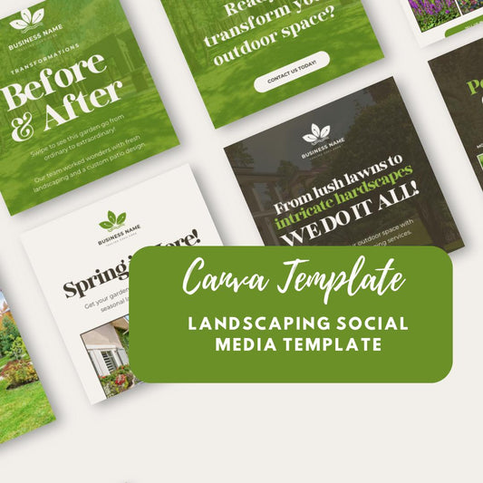 Landscaping Social Media Template Bundle | Canva Lawn Care & Gardening Marketing Kit | Landscape Business Instagram and Facebook Templates - Social Canvas