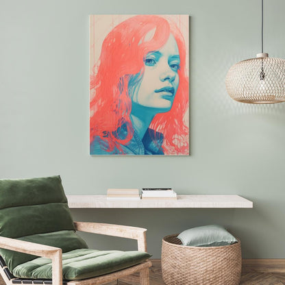 Modern Pop Art Portrait - Vibrant Coral and Aqua Female Illustration - Abstract Wall Decor - Social Canvas