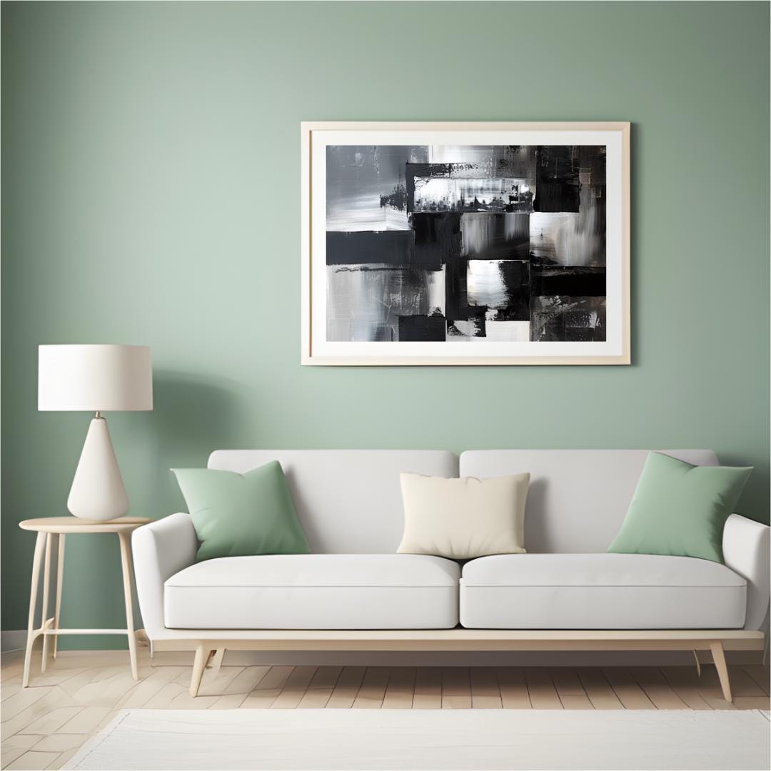 Monochrome Abstract Wall Art Print | Black and White Geometric Art | Modern Minimalist Home Decor | Contemporary Textured Painting - Social Canvas