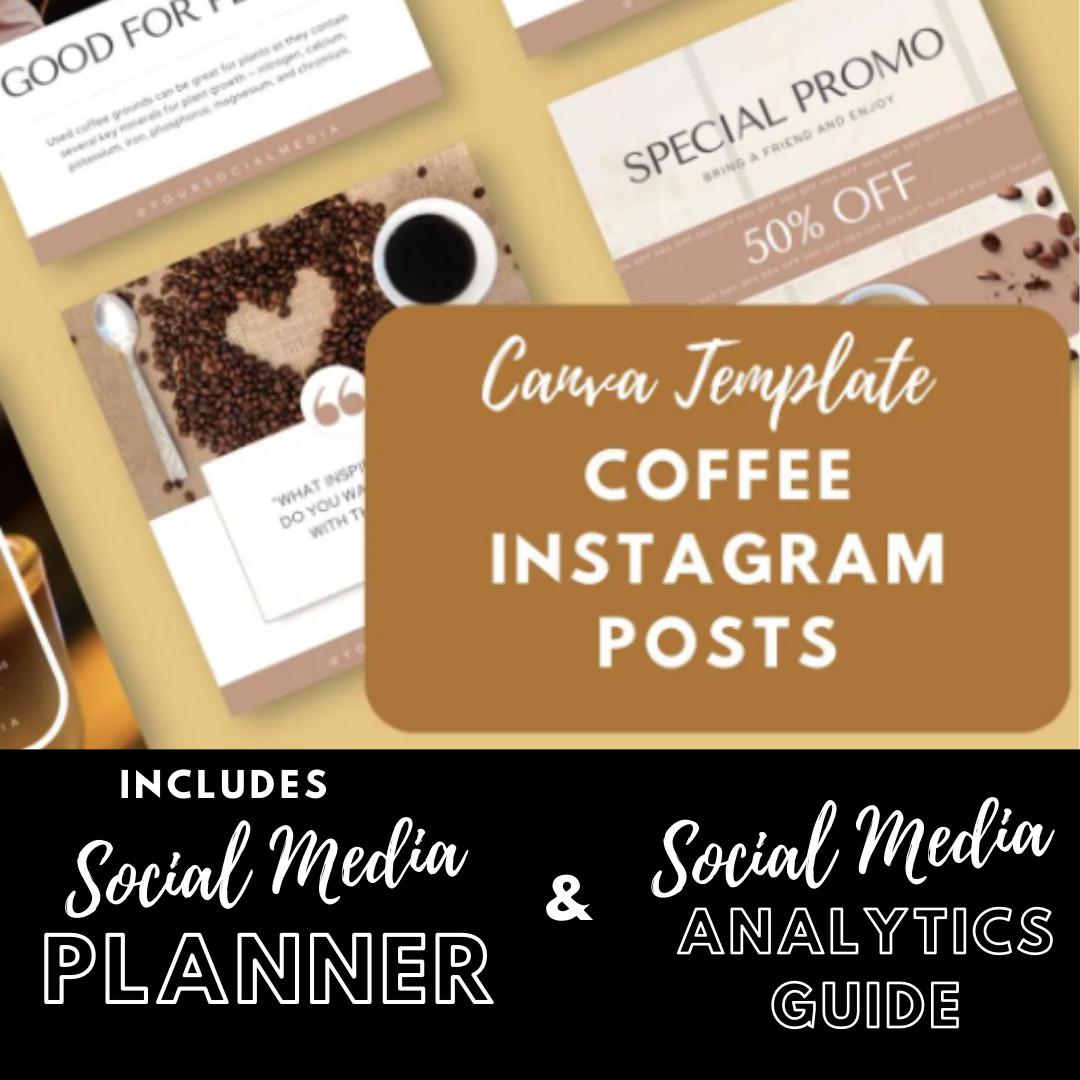 Coffee Shop Social Media Canva Templates | Café and Barista Marketing Kit | Social Media Planner, Analytics Guide - Social Canvas