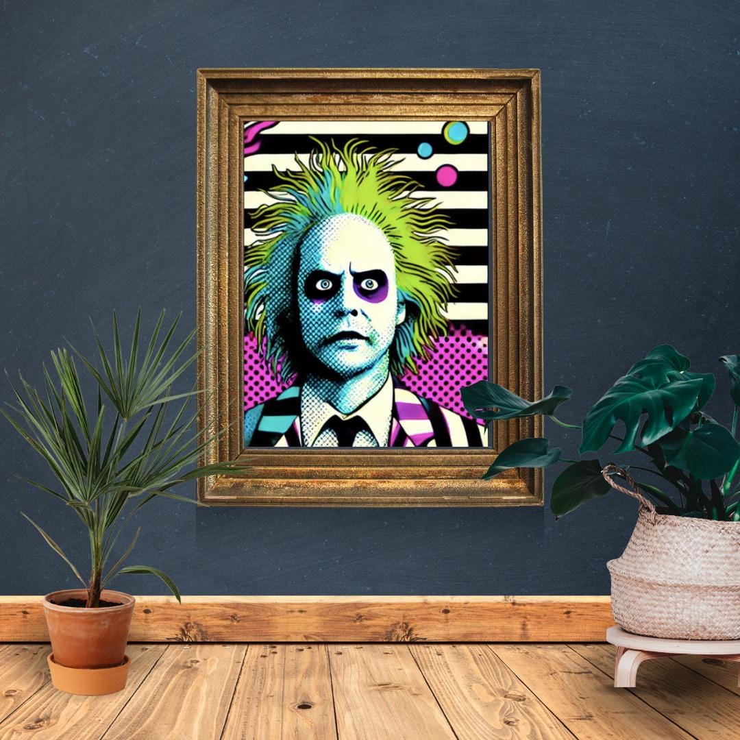Beetlejuice Style Movie Pop Art Poster - Iconic Movie Character Wall Art Decor - Social Canvas