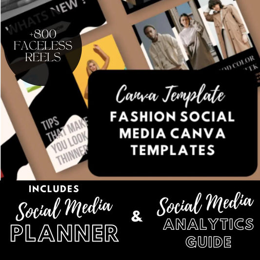 Fashion Social Media 60 Templates | Clothing Brand | Boutique Marketing | Social Media Planner, Analytics Guide and 800 Faceless Videos - Social Canvas