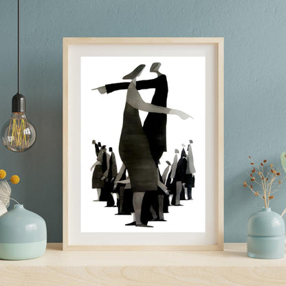 Abstract Figurative Art Print | Modern Black and White Group Composition | Minimalist Contemporary Wall Decor - Social Canvas
