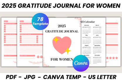 2025 Gratitude Journal for Women – Editable Canva Template for Self-Care & Reflection (MRR) - Social Canvas