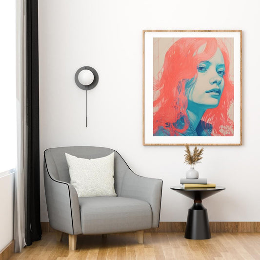 Modern Pop Art Portrait - Vibrant Coral and Aqua Female Illustration - Abstract Wall Decor - Social Canvas