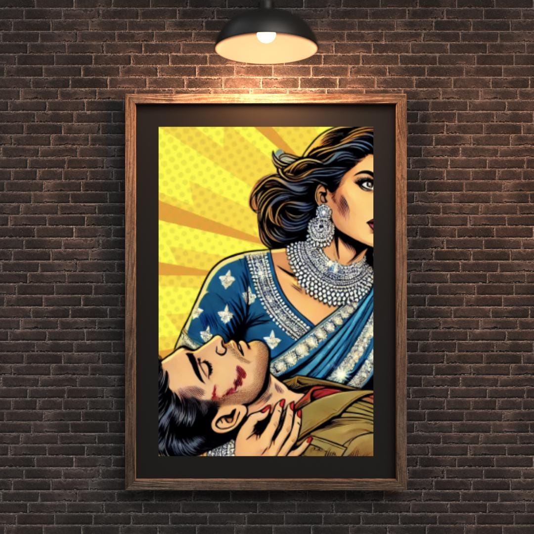 Dramatic Bollywood Pop Art Scene - | Pop Art Digital Print | Indian Pop Art Style Print | Bollywood Art - Free Bonus Prints - Social Canvas