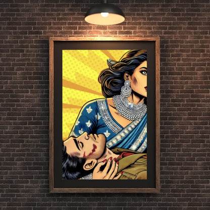 Dramatic Bollywood Pop Art Scene - | Pop Art Digital Print | Indian Pop Art Style Print | Bollywood Art - Free Bonus Prints - Social Canvas