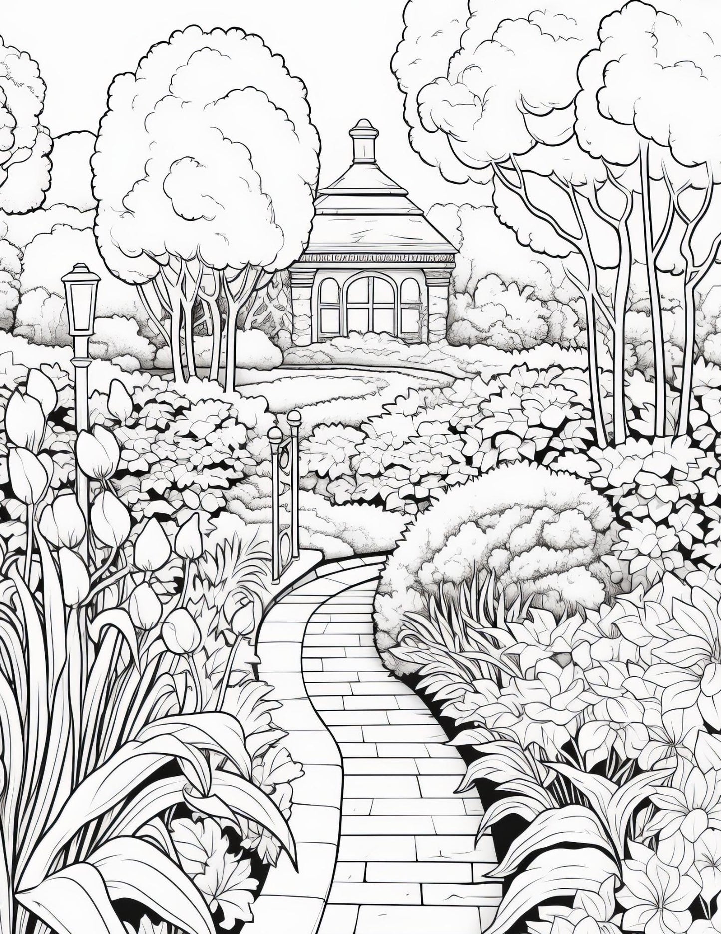 English Garden Coloring Book | 25-Page Canva Template for Relaxation and Mindfulness | Beautiful Floral and Garden-Themed Pages - Social Canvas