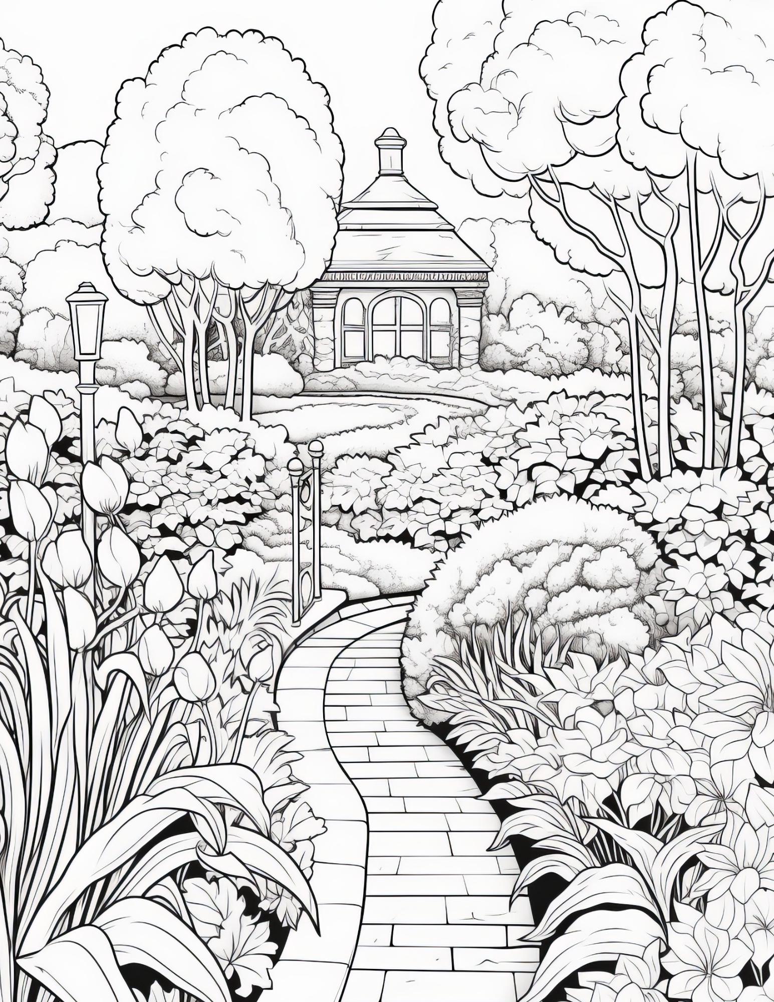 English Garden Coloring Book | 25-Page Canva Template for Relaxation and Mindfulness | Beautiful Floral and Garden-Themed Pages - Social Canvas