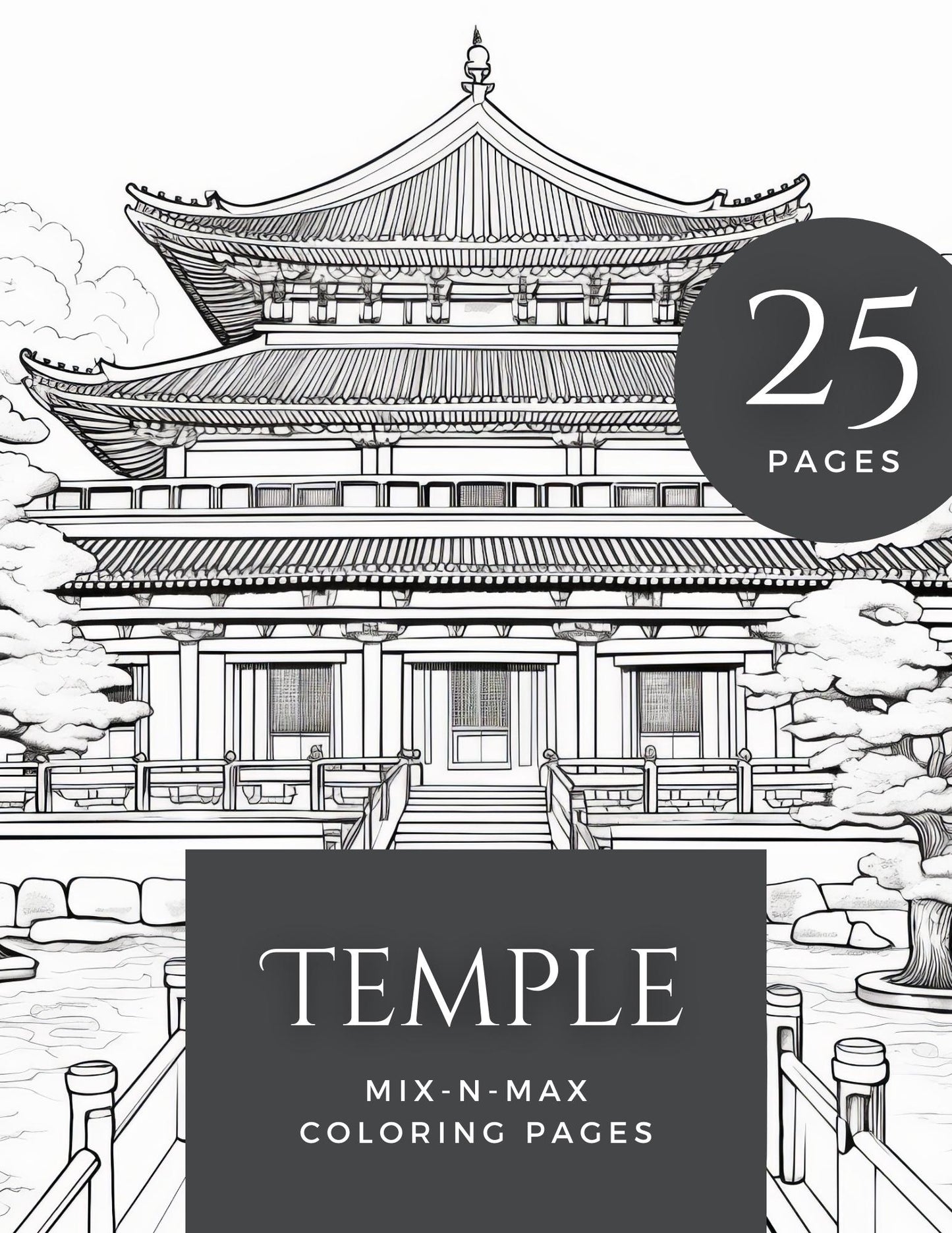 Temple Coloring Book | 25-Page Canva Template with Sacred Architecture Designs | Spiritual & Cultural Landmark Coloring Pages - Social Canvas