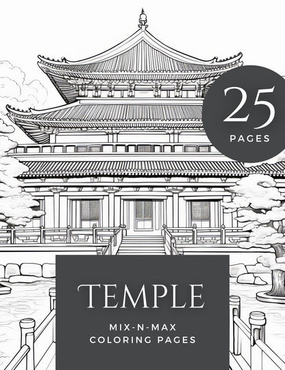 Temple Coloring Book | 25-Page Canva Template with Sacred Architecture Designs | Spiritual & Cultural Landmark Coloring Pages - Social Canvas
