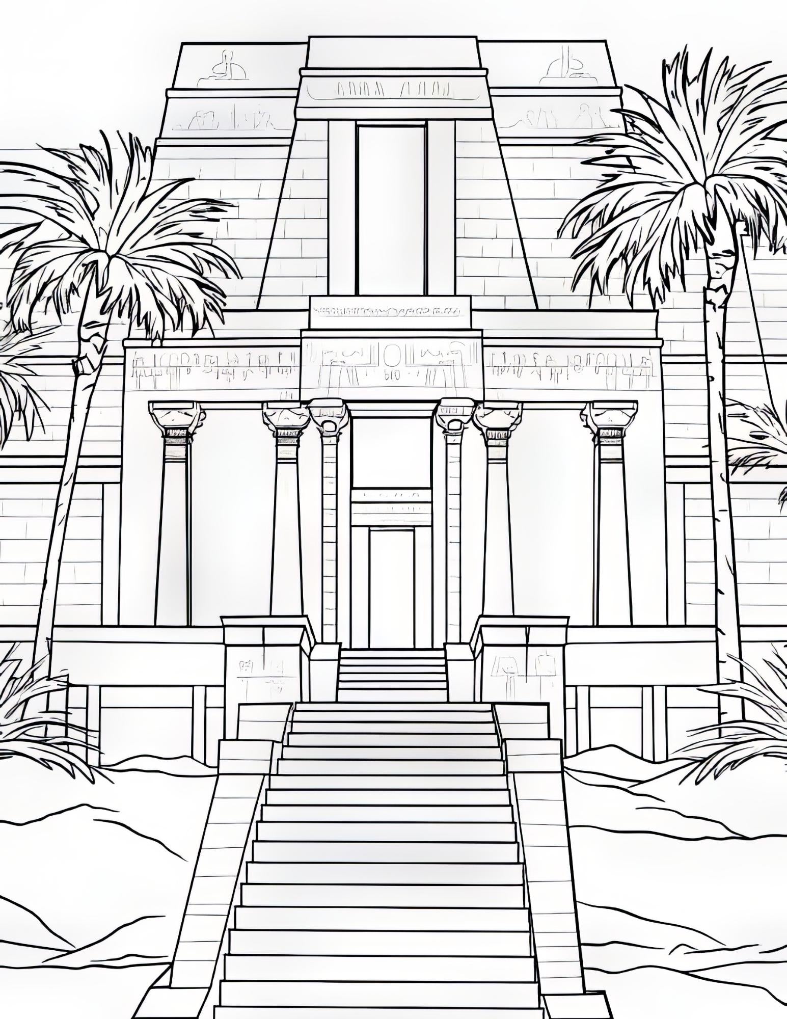 Temple Coloring Book | 25-Page Canva Template with Sacred Architecture Designs | Spiritual & Cultural Landmark Coloring Pages - Social Canvas