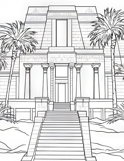 Temple Coloring Book | 25-Page Canva Template with Sacred Architecture Designs | Spiritual & Cultural Landmark Coloring Pages - Social Canvas