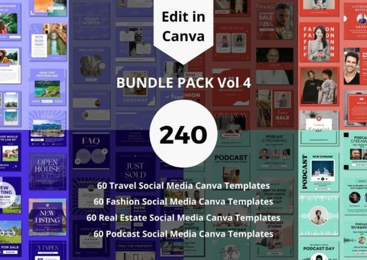 240 Social Media Canva Templates Bundle - Social Canvas