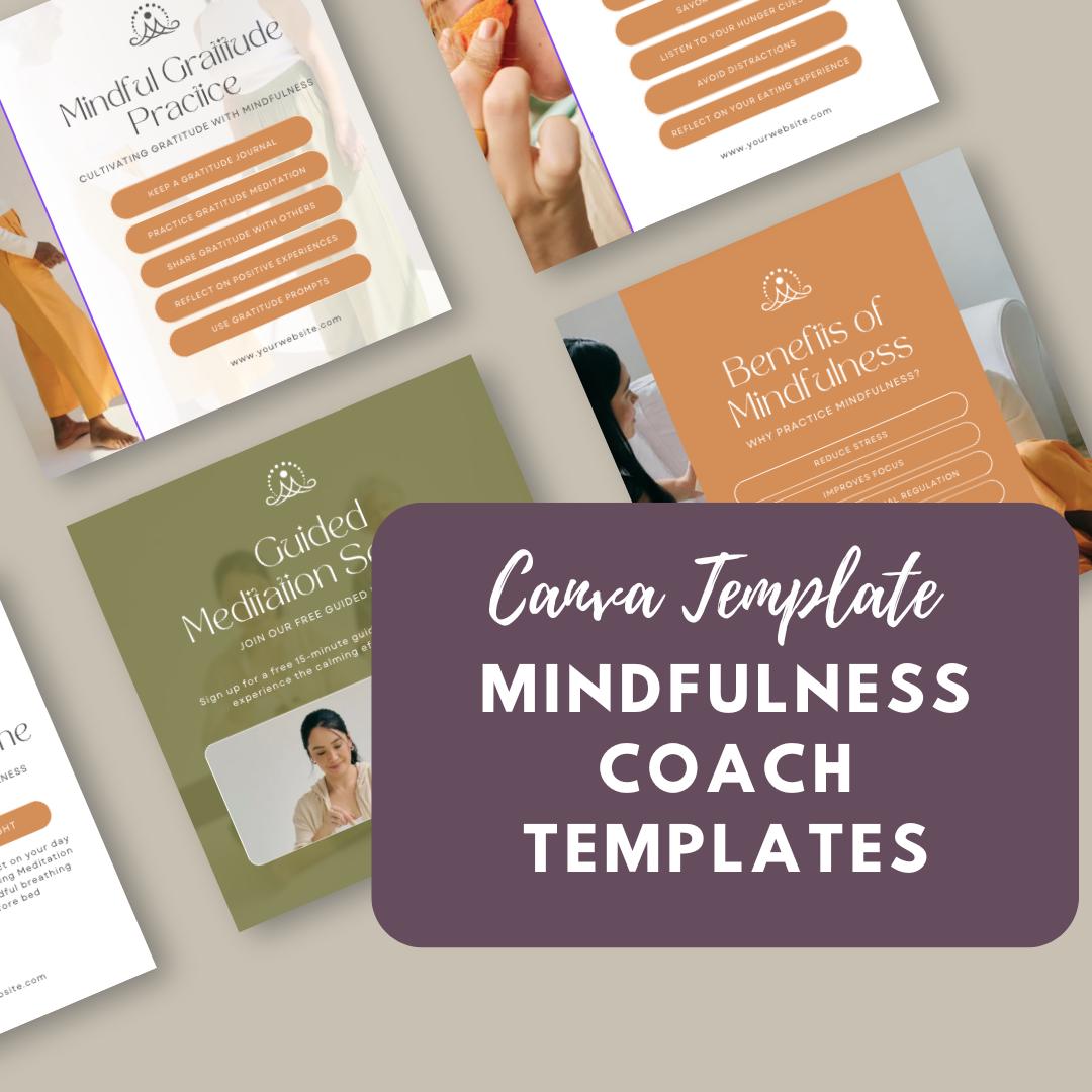 30 Mindfulness Coach Social Media Templates | Editable Canva Templates | Meditation, Self-Care & Wellness Instagram Posts | Instant Download - Social Canvas