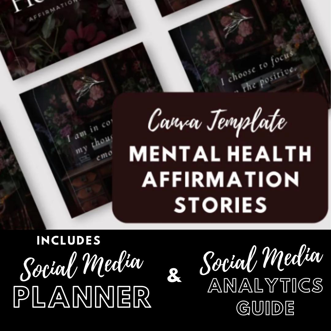 200 Mental Health Affirmation Stories Canva Templates | Mindfulness | Self-Care Instagram Kit | Social Media Planner, Analytics Guide - Social Canvas