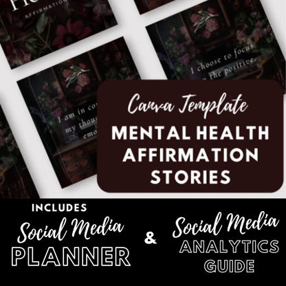 200 Mental Health Affirmation Stories Canva Templates | Mindfulness | Self-Care Instagram Kit | Social Media Planner, Analytics Guide - Social Canvas