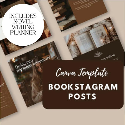 Bookstagram Canva Templates | Aesthetic Instagram Posts for Book Lovers & Reviewers | Includes  Novel Writing Planner - Social Canvas