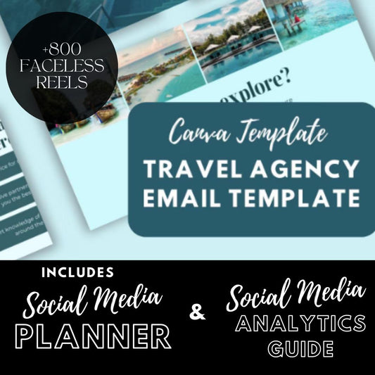 Travel Agency Email Template Pack | 24 High-Converting Sequences | Social Media Planner, Analytics Guide and 800 Faceless Videos - Social Canvas