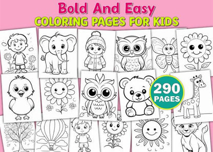 290 Bold and Easy Coloring Pages - KDP - Social Canvas