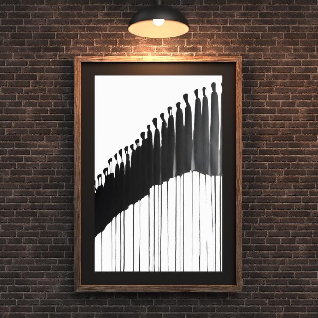 Abstract Drip Silhouette Art | Black and White Minimalist Ink Illustration | Modern Figurative Wall Decor for Stylish Interiors - Social Canvas