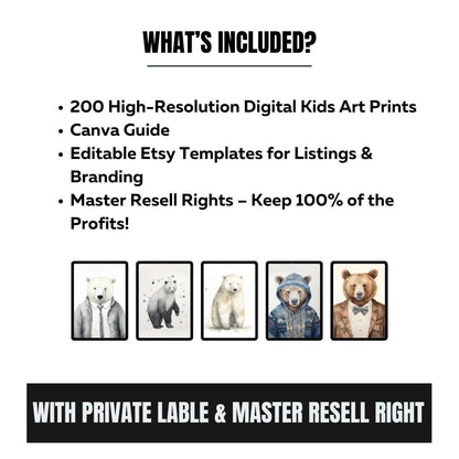 Kids Resellable Art Prints Bundle | 200 Digital Art Prints + Canva Guide + Product Listing Templates | MRR Digital Download - Social Canvas