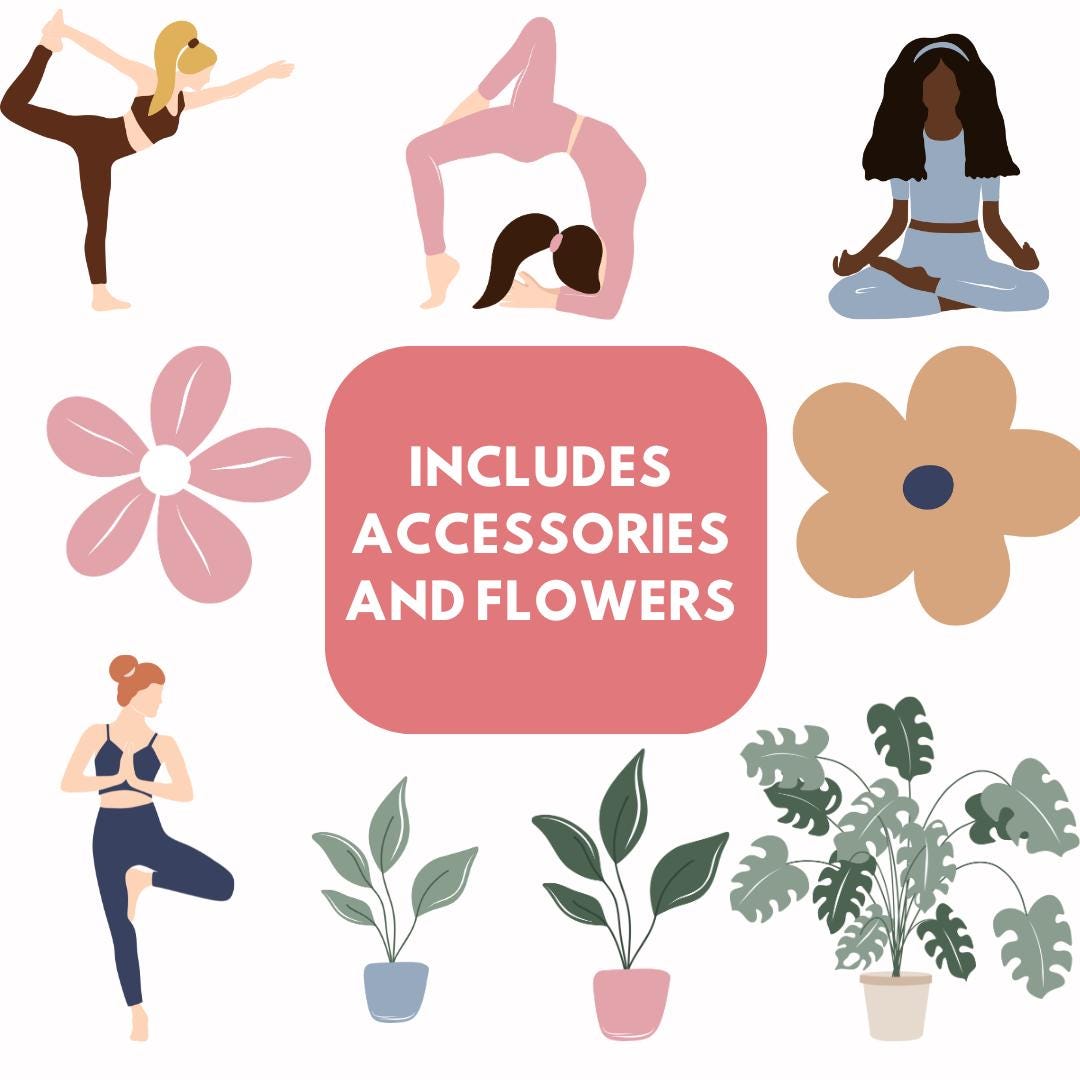 Yoga Vector Clipart Bundle | 72 Seamless Patterns and Elements | Digital Yoga Illustrations | Boho Yoga Graphics for Branding and Design - Social Canvas