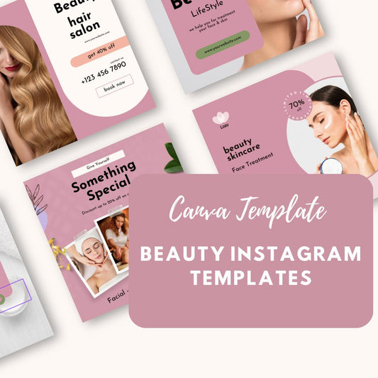 Beauty Instagram Templates Canva | Social Media Kit for Salons, Skincare and Beauty Brands | Promotional & Aesthetic Posts - Social Canvas
