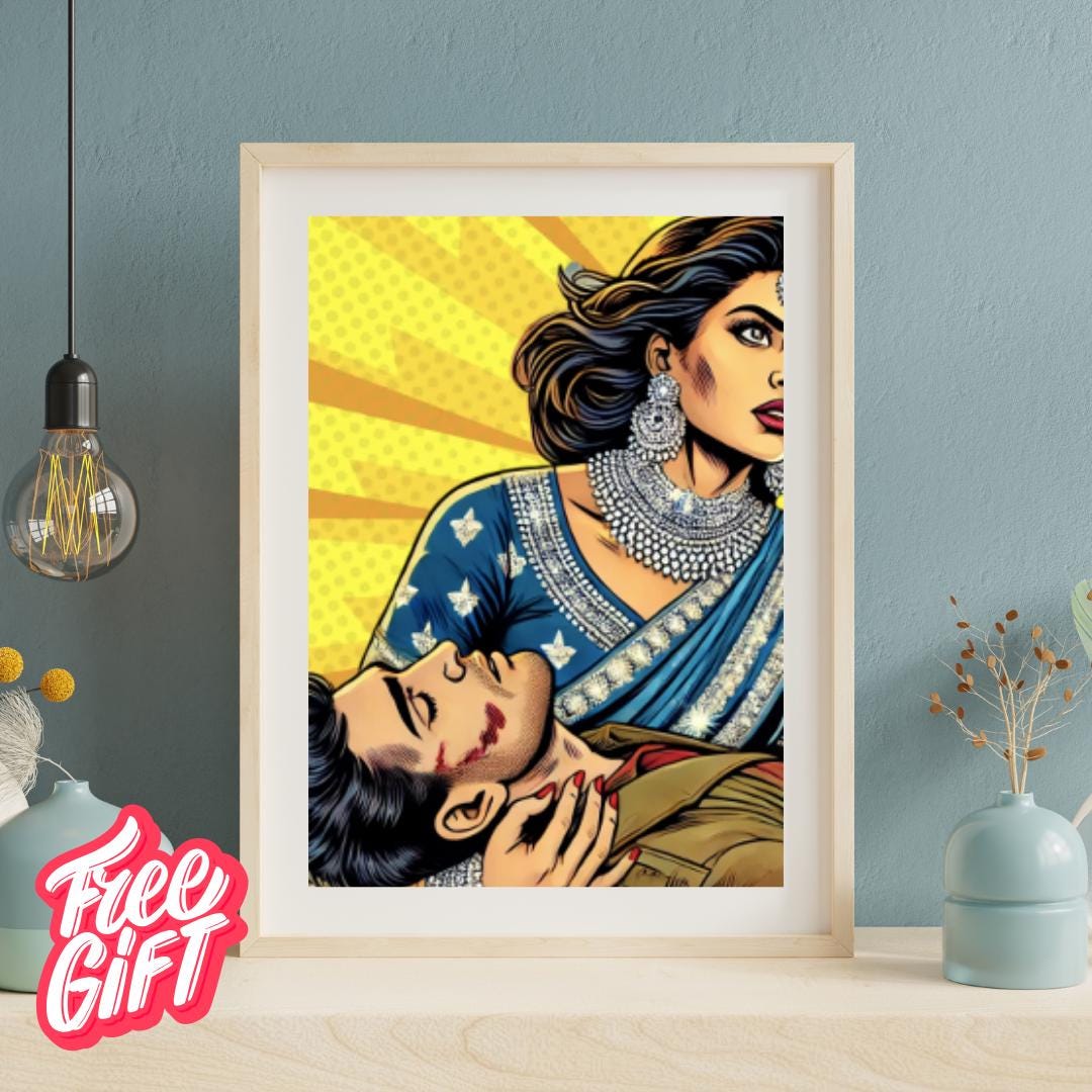 Dramatic Bollywood Pop Art Scene - | Pop Art Digital Print | Indian Pop Art Style Print | Bollywood Art - Free Bonus Prints - Social Canvas