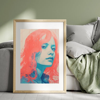 Modern Pop Art Portrait - Vibrant Coral and Aqua Female Illustration - Abstract Wall Decor - Social Canvas