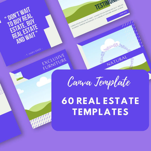 60 Real Estate Canva Templates | Property Marketing | Social Media Graphics | Just Listed Open House and Sold Posts | Editable - Social Canvas