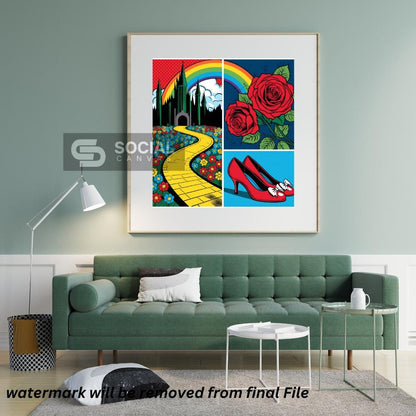 Wizard of Oz Style Pop Art Poster - Yellow Brick Road & Ruby Slippers Wall Art | 300 DPI - Social Canvas