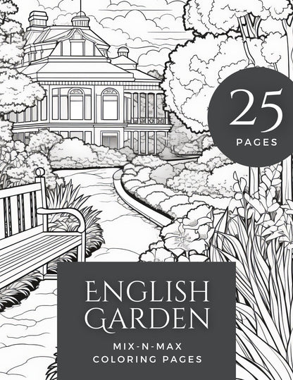 English Garden Coloring Book | 25-Page Canva Template for Relaxation and Mindfulness | Beautiful Floral and Garden-Themed Pages - Social Canvas
