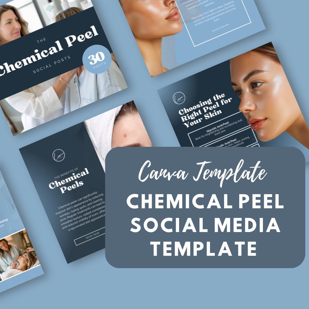 30 Chemical Peel Social Media Templates | Skincare Marketing Canva Pack for Estheticians & Med Spas - Social Canvas