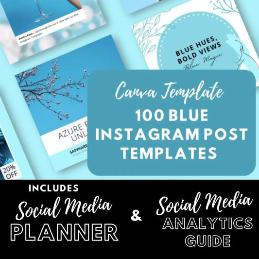 100 Blue Instagram Post Templates Canva | Aesthetic IG Post Templates | Editable & Customizable | Social Media Planner, Analytics Guide - Social Canvas