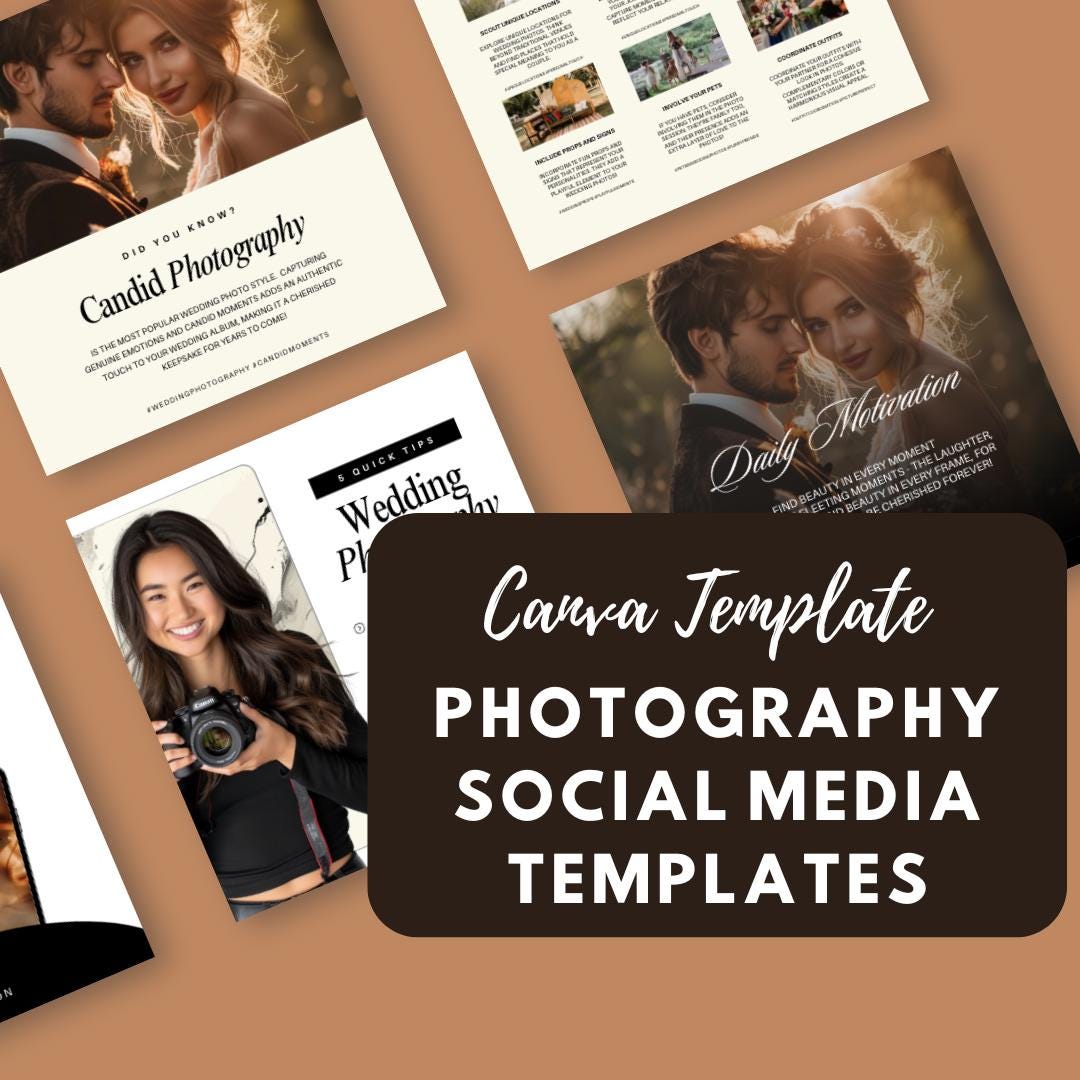 Photography Social Media Canva Templates | Wedding & Portrait Photographer Marketing Kit - Social Canvas