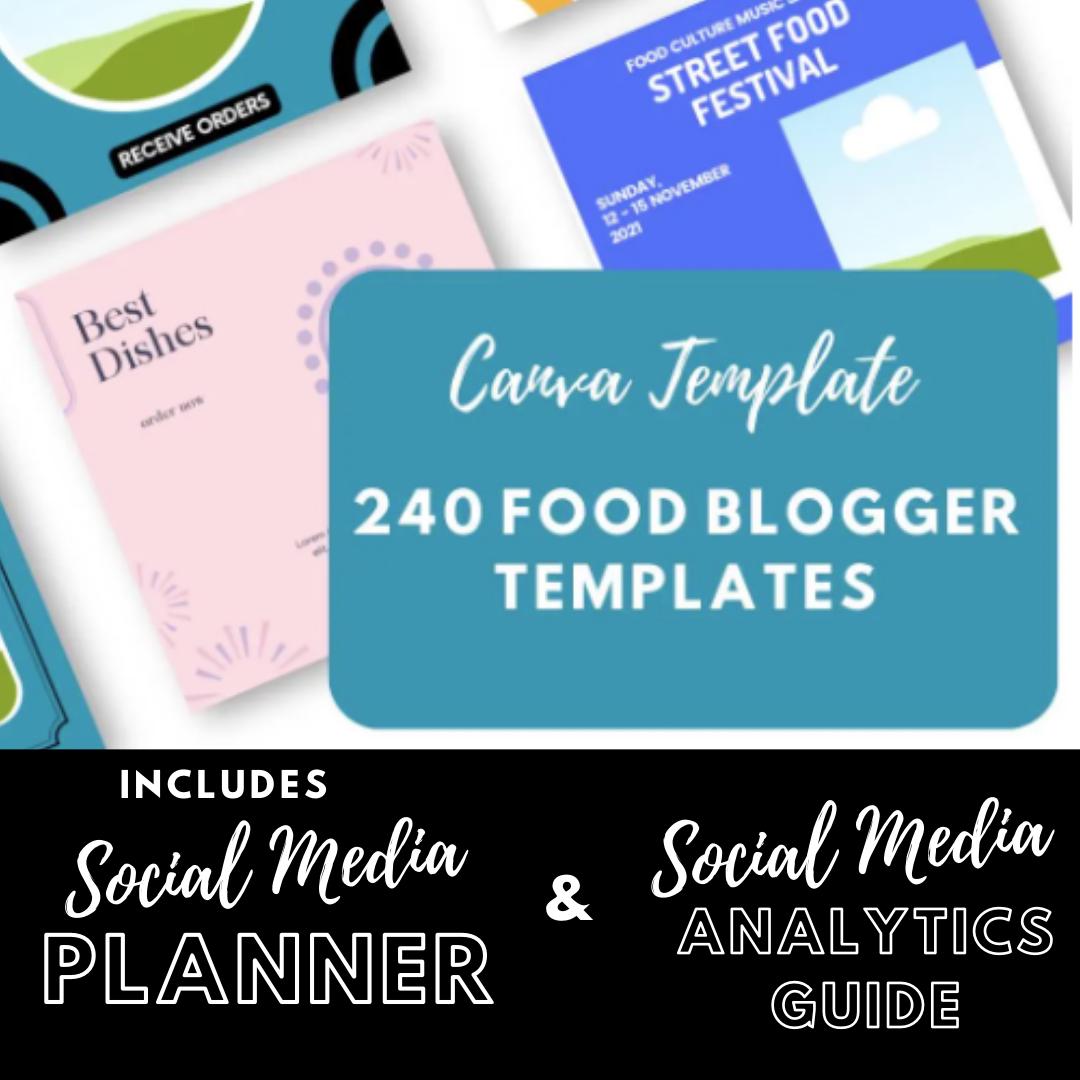 240 Food Blogger Canva Templates | Instagram and Pinterest Graphics | Recipe Posts, Menu and Promo Designs | Social Media Planner - Social Canvas