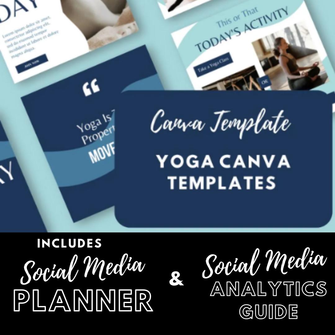 Yoga Canva Templates | Yoga Instructors and Studios | Wellness and Fitness Instagram Posts | Social Media Planner, Analytics Guide - Social Canvas
