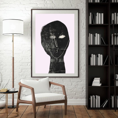 Abstract Minimalist Portrait Art | Monochrome Expressionist Wall Print with Pastel Pink Background | Modern Contemporary Decor - Social Canvas