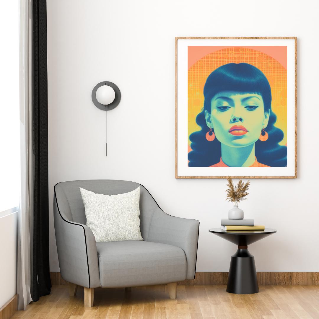 Retro-Inspired Pop Art Portrait - Bold Yellow and Blue Female Illustration - Modern Wall Decor - Social Canvas