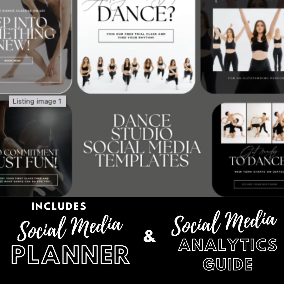 Dance Studio Social Media Template Pack - 30+ Customizable Canva Templates for Social Media Planner, Analytics Guide | Dance Marketing Kit - Social Canvas