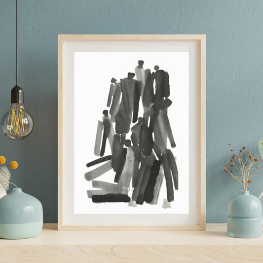 Abstract Crowd Watercolor Art Print | Modern Minimalist Black and White Wall Decor | Contemporary People-Inspired Artwork - Social Canvas